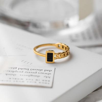 New Arrival Titanium Steel Senior Black Rectangular Chain Ring Female Not Fade Niche Design Personality Fashion