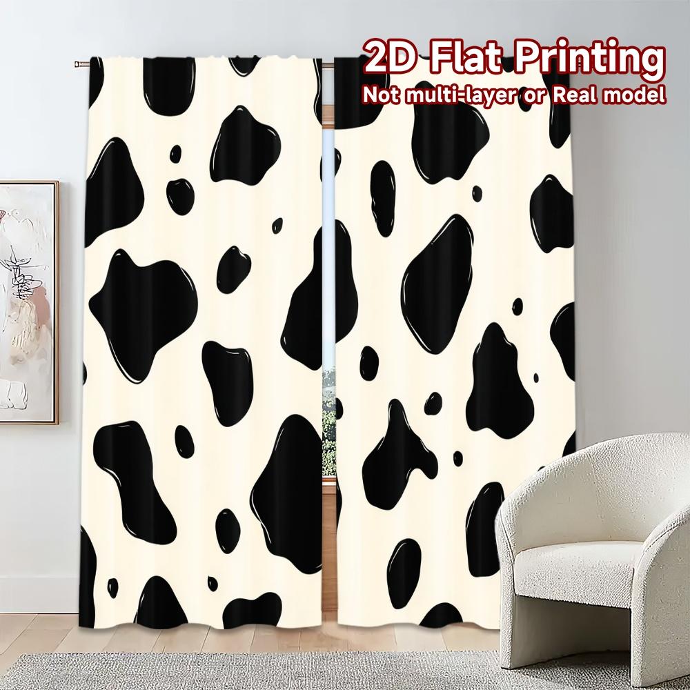 Set Of 2 Flat Printing Jit Curtains Without Rod Cowprint Popular Polyester Outdoor Curtain With Sheer