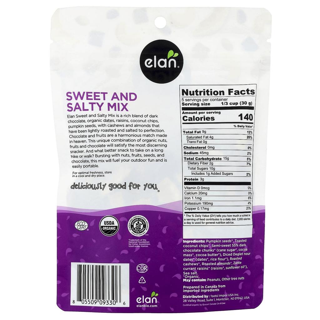Elan Organic Sweet & Salty Mix, Dark Chocolate, 150g (5.3oz)