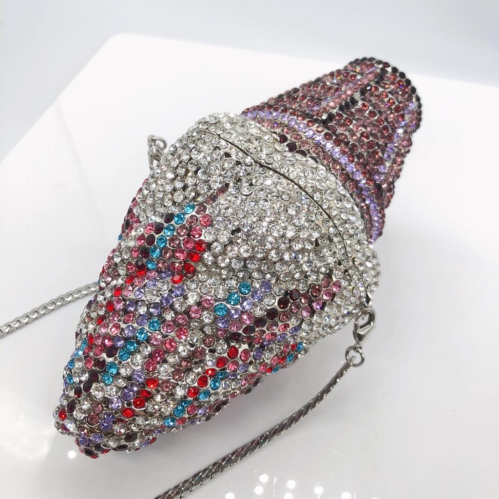 Purple/Red/White Rhinestone Evening Bag Ice Cream Shape Women Crytal Wedding Purses Diamond Party Cocktail Clutches Minaudiere
