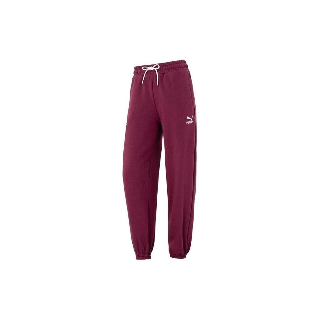 Puma Letter Logo Embroidered Fleece Thick Lace-Up Cuffed Knitted Sports Pants Women Bottoms 625304-22