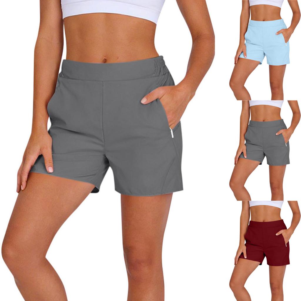 Damen High Waist Freizeit-Shorts mit Taschen Elastischer Bund Entspannte Passform Leichter Stoff für den Alltag