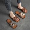 Johnature Genuine Leather Breathable Women's Flat Slippers Retro Versatile Soft Sole Roman Sandals