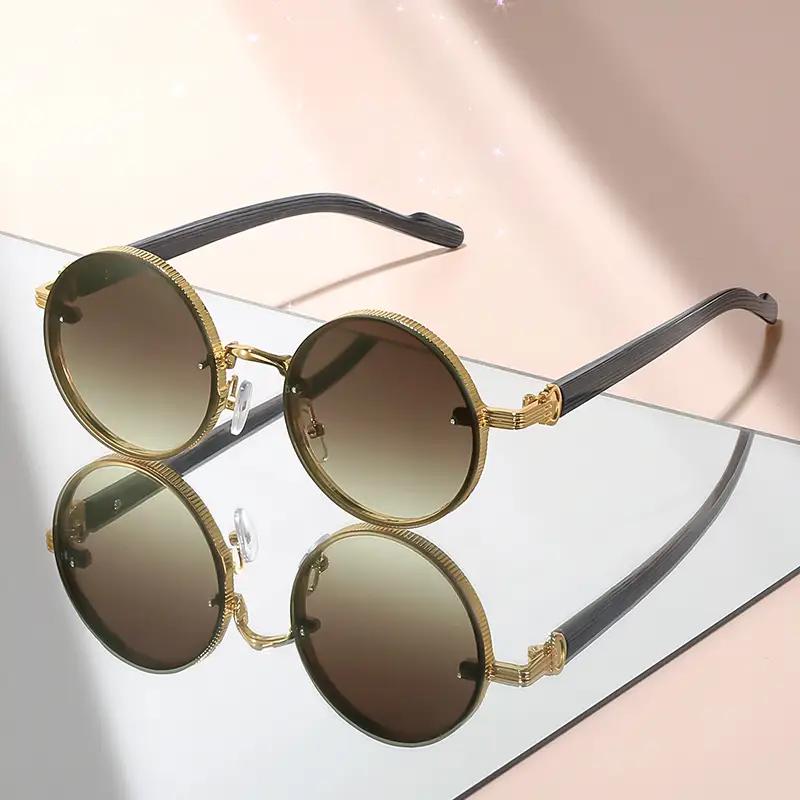 Womens Classic Round Fashion Spectacles with Punk Metal Frame  Tortoiseshell-like Pattern - Blue-Tinted Decorative Lens