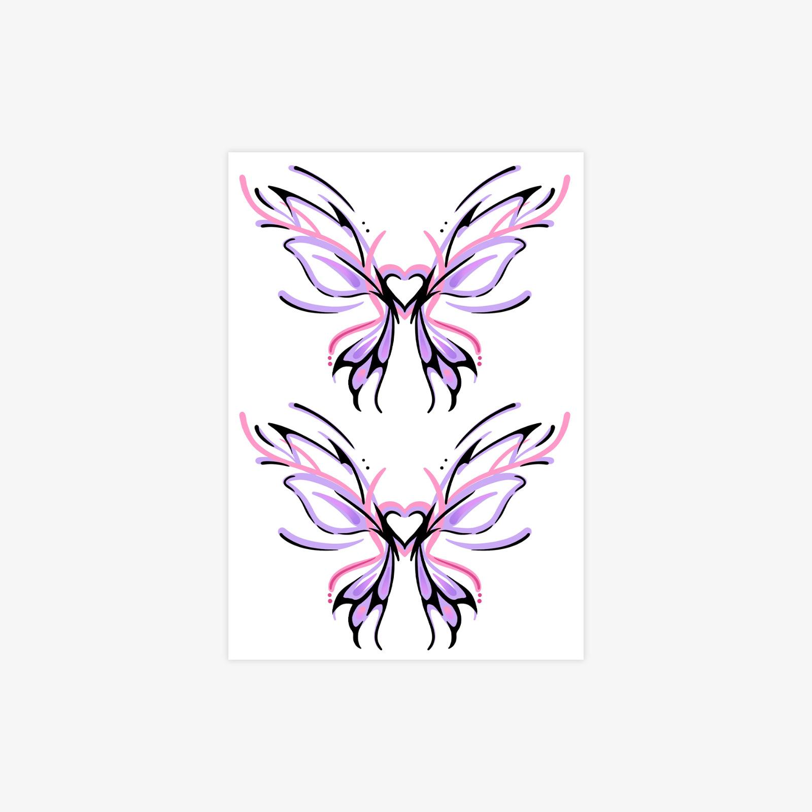 

High Sense Dopamine Diablo Babes Love Butterfly Lines Tattoo Stickers 7*10CM