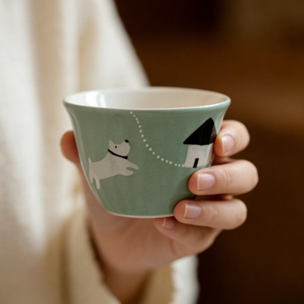 Kreative handbemalte Welpenbesitzer-Teetasse im japanischen Stil, High-End-Pastellfarbe, Warmes Zimmer, Gongfu-Teeservice, Teetasse