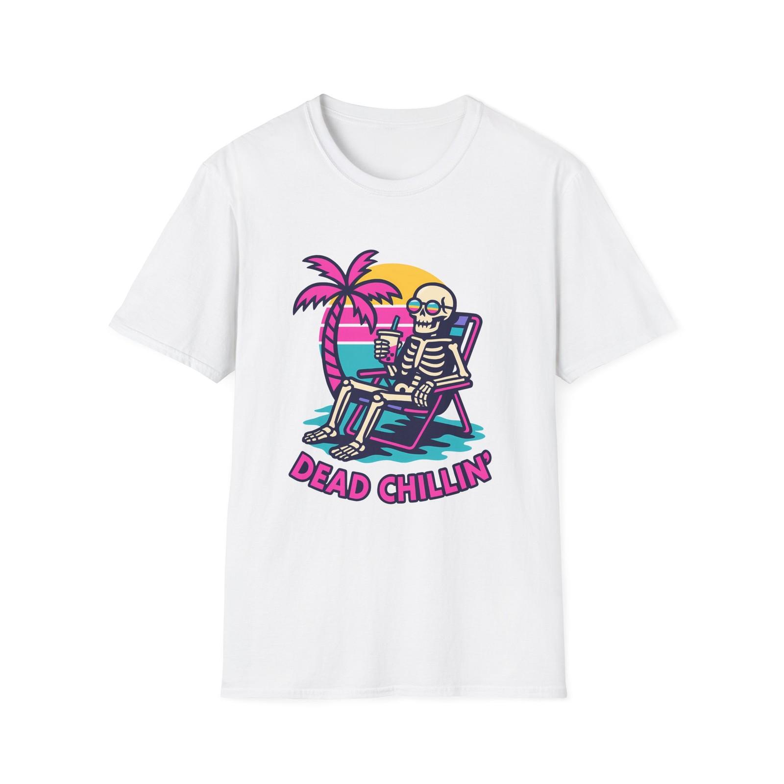 Unisex Softstyle T-Shirt Skeleton Boba Tea Palm Tree Beach Tropical Chill S разноцветный