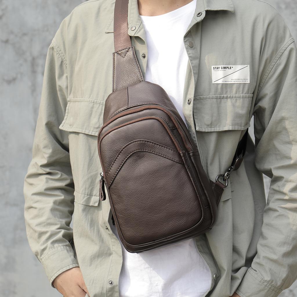 Nová kožená náprsní taška pro muže, Jednoramenná crossbody taška, Sportovní a ležérní kožená náprsní taška pro muže