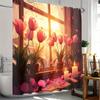 1Pc Floral Balcony Scene Polyester Shower Curtain With Hooks - Machine Washable, Digital Print, Elegant Home Decor For All Seaso