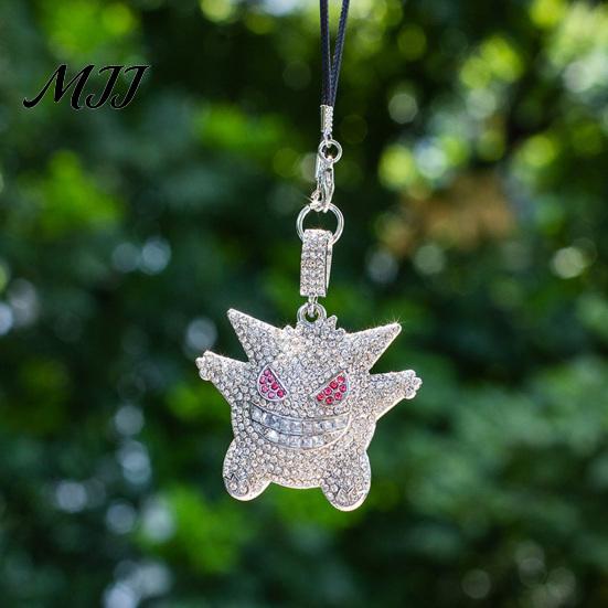 Cute Devil Elf Car Decoration Bling Accessories, Rhinestone Rear View Mirror Funny Rearview Decor Charm, Halloween Auto Interior Hanging Pendant