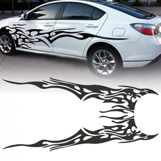 2Pcs Car Body DIY Decor Sticker Flame Graphics Decal Racing Stripes Trim Black