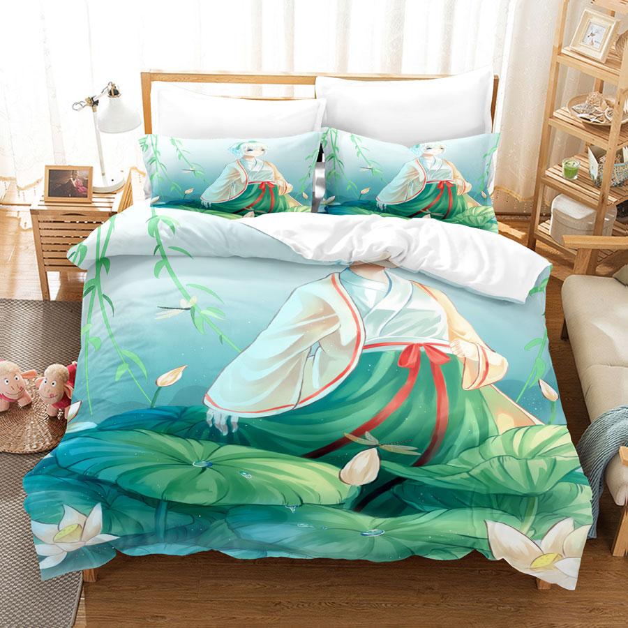 Green Flower Duvet Cover Set Double Bed With Pillowcase Lotus Bedding Set King Size 3pcs 2pcs Single Twin Full 200x200 220x240cm