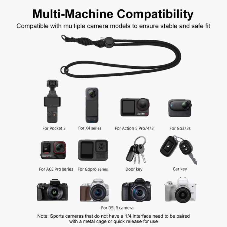 PULUZ Sports Camera Lanyard Long Adjustable Anti-lost Rope for DJI OSMO Pocket 3 / Insta360 X5