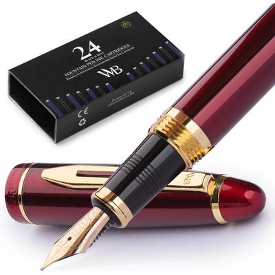Wordsworth Schwarzer Füllfederhalter Rotes 24 Karat Goldfinish 18 Karat Extrafeine Feder