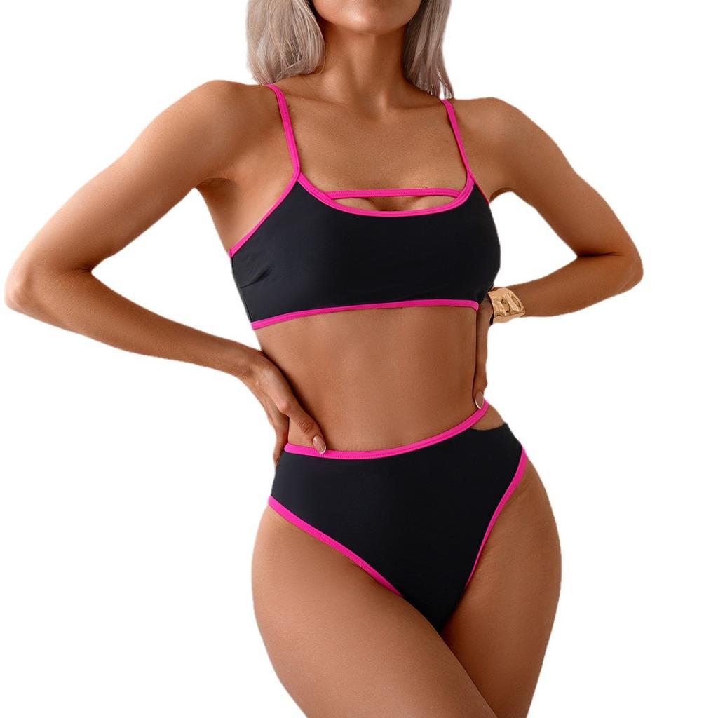 Vintage-Badeanzug für den Strandurlaub, sexy Bikini-Badeanzug für Damen, rückenfrei, Farbblock-Badeanzug mit geteilten Ärmeln, feine Nähte in verschiedenen Farben, Strandmode