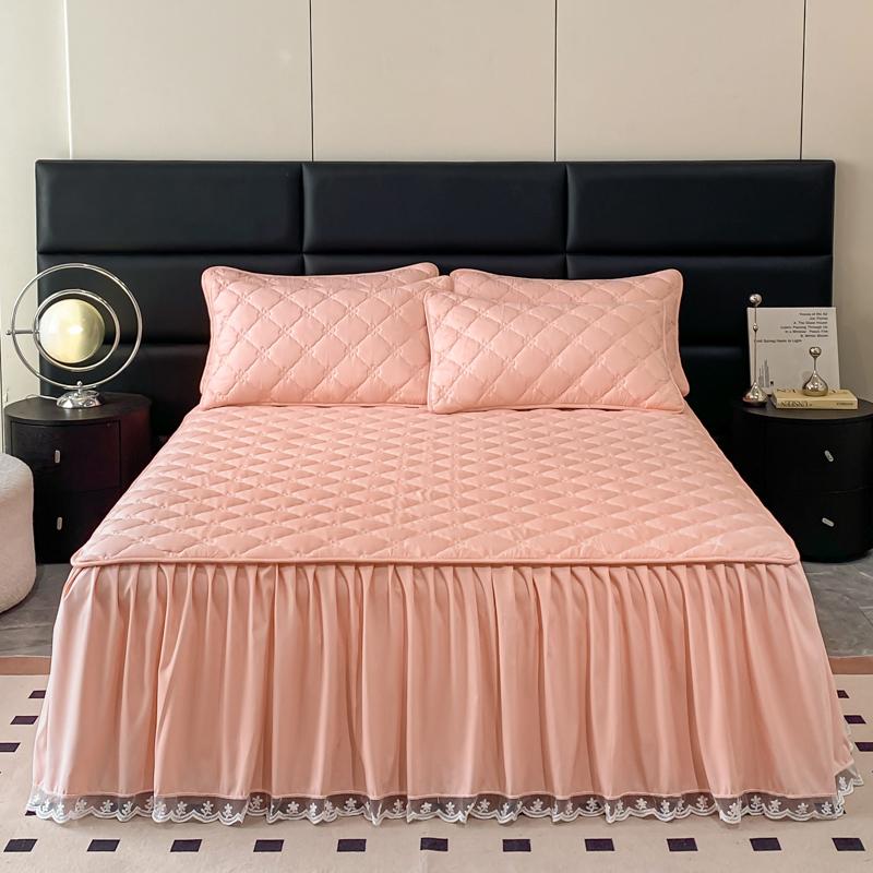 1pc Quilted Bed Skirt Solid Color Bed Cover Lace Style Bedspread Thickened Mattress Protector Roupa De Cama (No Pillowcase)