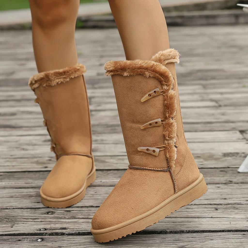 Fashion 2025 New Women Flock Fluffy Suede Snow Boots Winter Thick Sole Platform Cotton Shoes Women Comfortable Round Toe Warm Boots