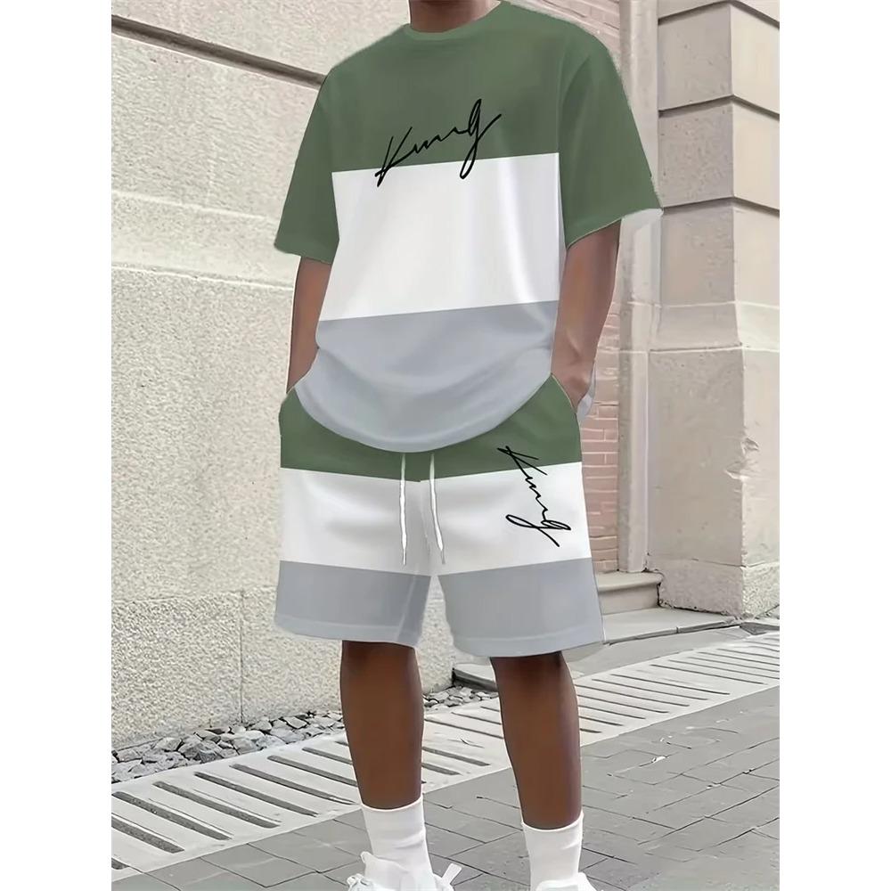Summer Men's 3D Digital Printing Two-piece Set Street Casual Fashion Breathable Comfortable Sports Loose Large Size Sports Wear