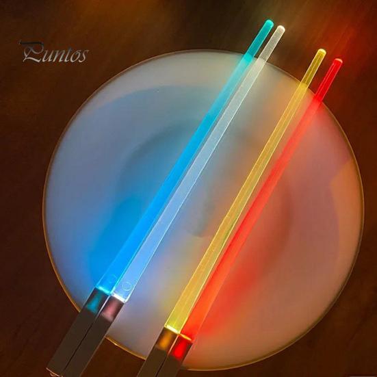 2Pcs LED Lightsaber Chopsticks with LR41 Batteries Luminous Chopsticks Light Up Party Supplies Fun Glowing Utensils for Sushi Noodles
