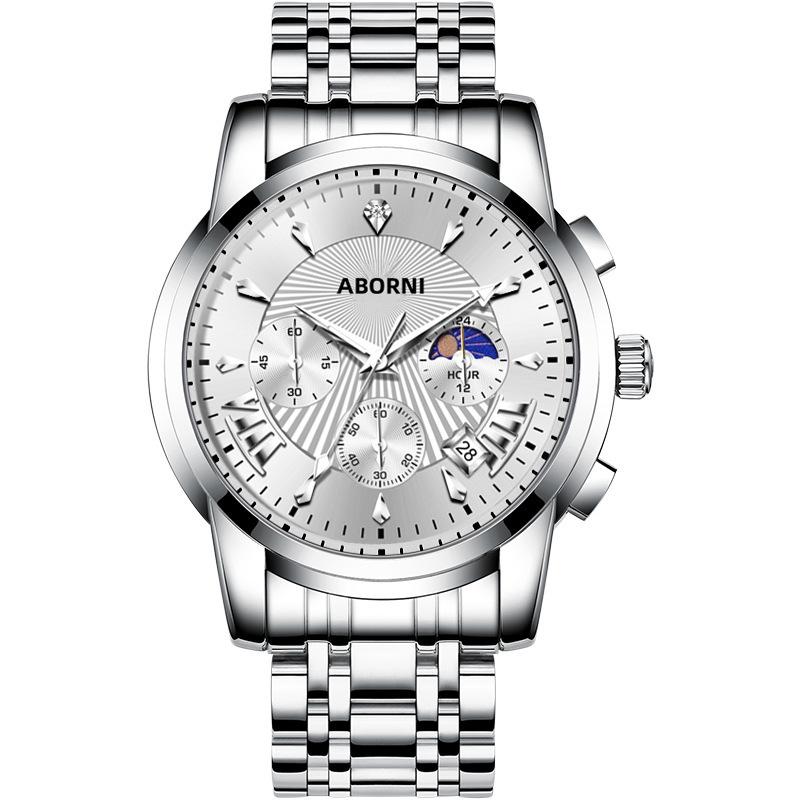 Aborni Fashion Versatile Men S Watch Multifunctional Trend Quartz Watch Steel Belt