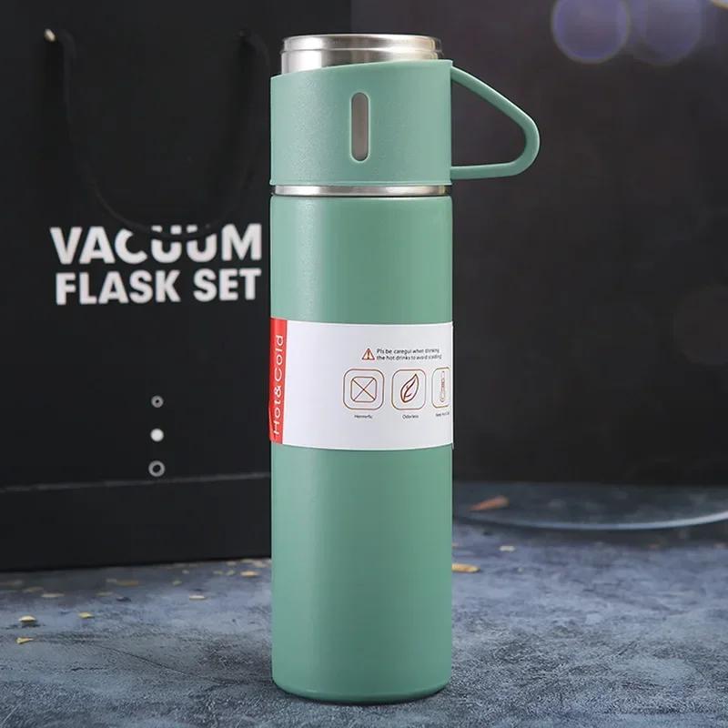 500ml 3-in-1 Lid 304 Stainless Steel Thermos Gift Set, Double Wall Vacuum Insulated Water Bottle with 2 Drinking Cups