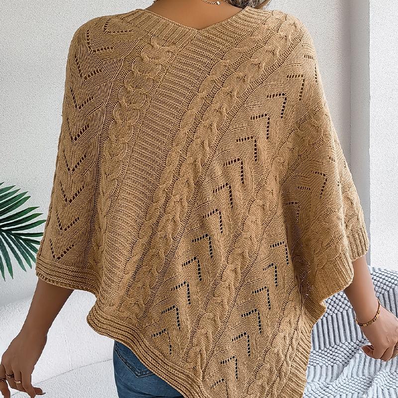 Women's Cable Knit Cape Sweater Oversized Open Front Poncho Coat Casual Solid Color