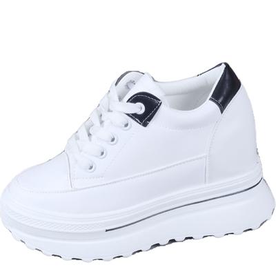 Baskets en cuir à plateforme haute de 10 cm pour femmes, chaussures d'extérieur à talons compensés, chaussures épaisses à lacets, chaussures de sport pour femmes