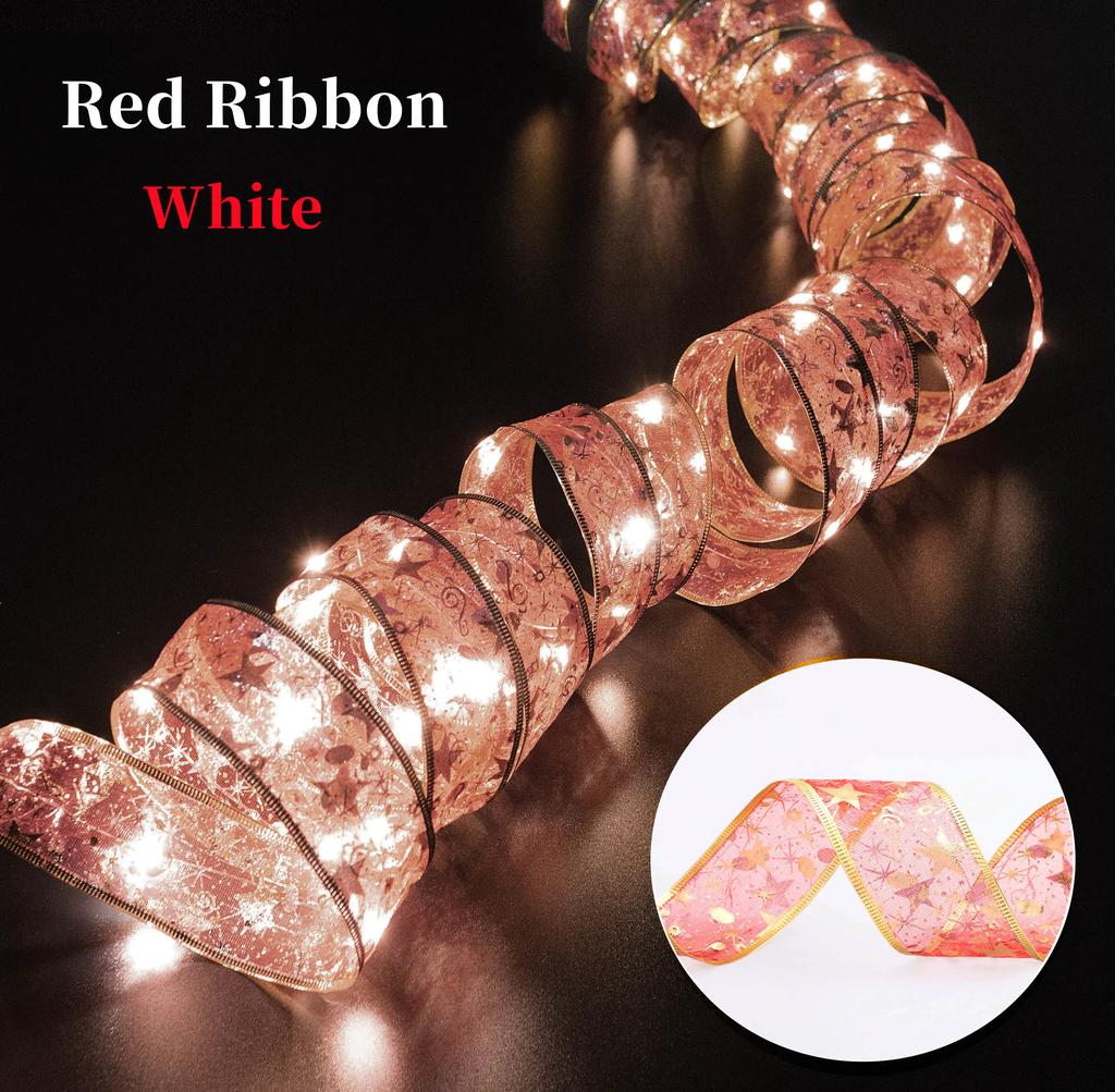 Christmas Ribbon Fairy Light Christmas Decoration DIY Bows String Light Tree Ornaments For Home 2025 Xmas Decor New Year Navidad