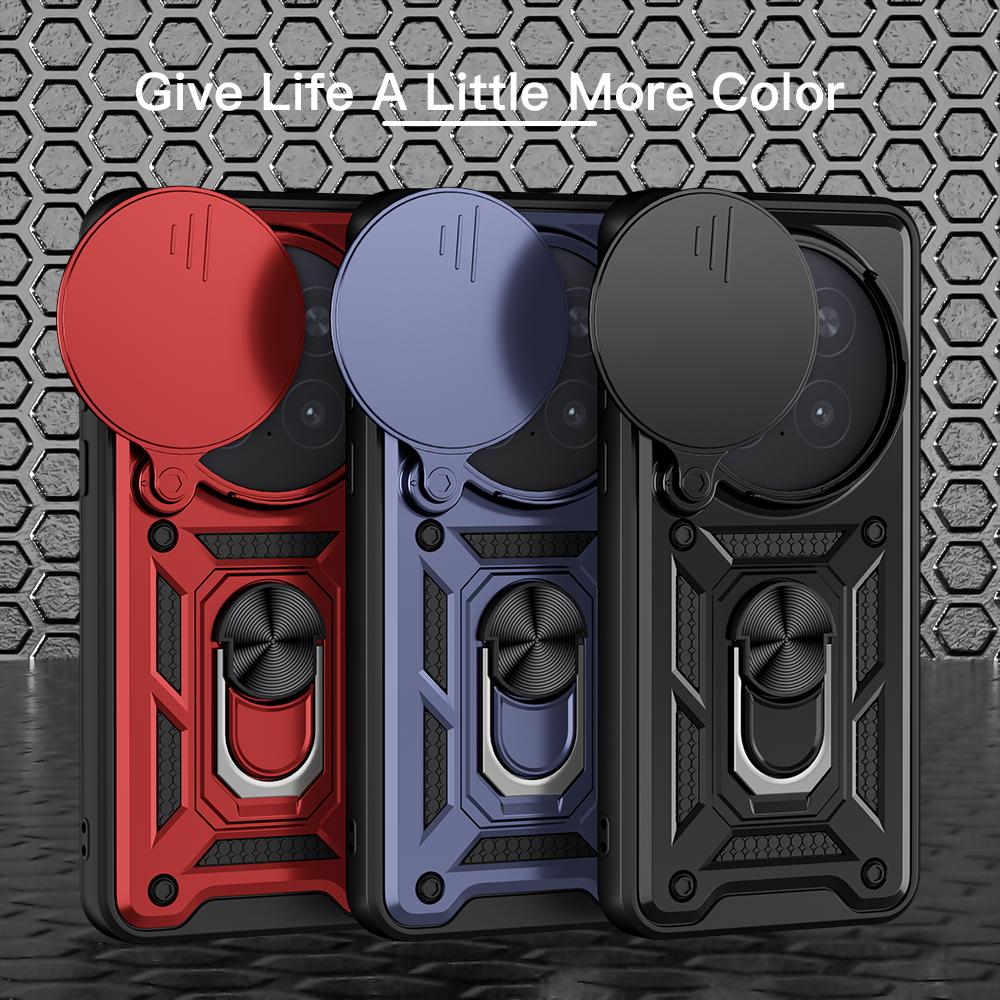 KEYSION Shockproof Armor Case for VIVO X300 Pro 5G Silicone+PC Slide Camera Lens Protection Ring Stand Phone Cover for VIVO X300