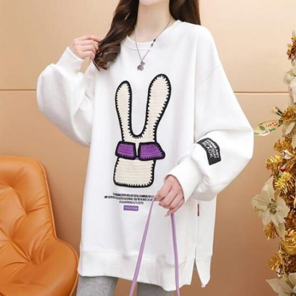 Navava Women Loose Fit Round Neck Long Sleeve Sweatshirt Rabbit Detail Nt2242