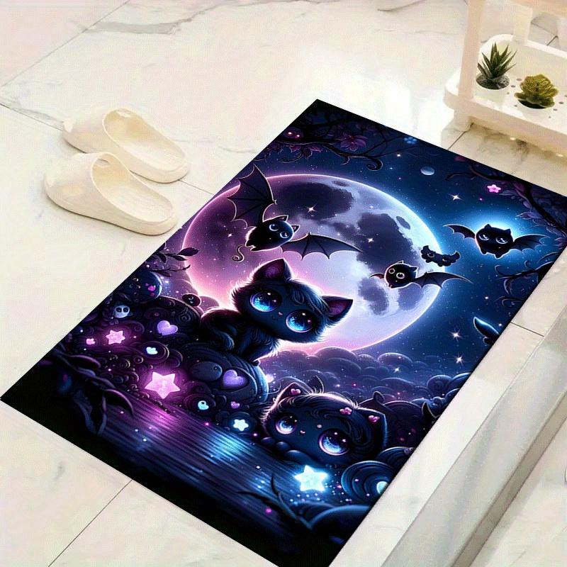

1pc Black cat and bat Design Indoor Area Rug - Soft, Anti-Slip, and Durable Gaming Room Decor for Bedroom 60cm by 90cm
