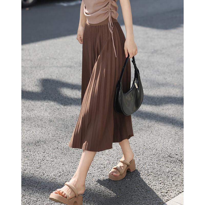 Demana Elastic Waist Pleated Midi Skirt