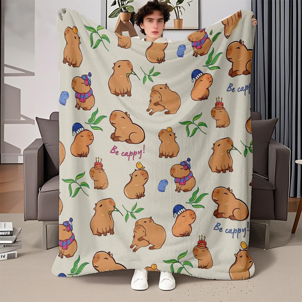 Trembling Capybara Blanket Printed Throw Blanket Plush Fluffy Flannel Fleece Blanket Soft Throws for Sofa Couch and Bed