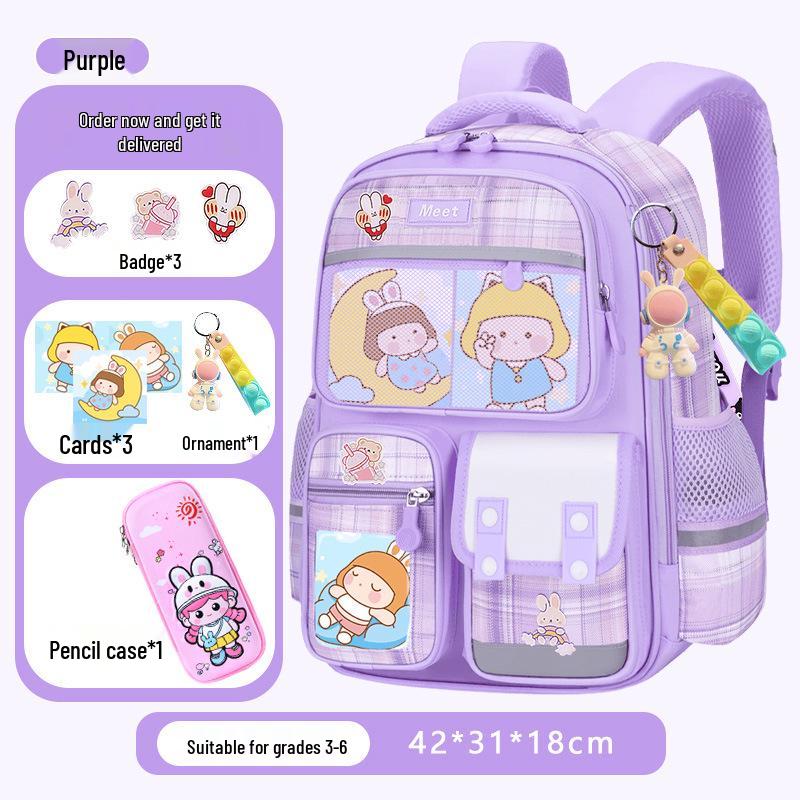Plaid Backpack for Girls, 1-9 Grade, Large Capacity, Elementary & Middle School
