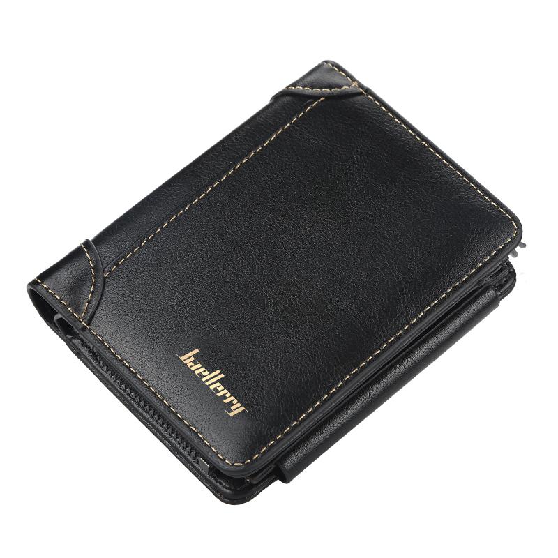 Men Pu Genuine Leather Short Wallet With Zipper Coin Pocket Vintage Big Capacity Male Short Money Purse Card Mount New