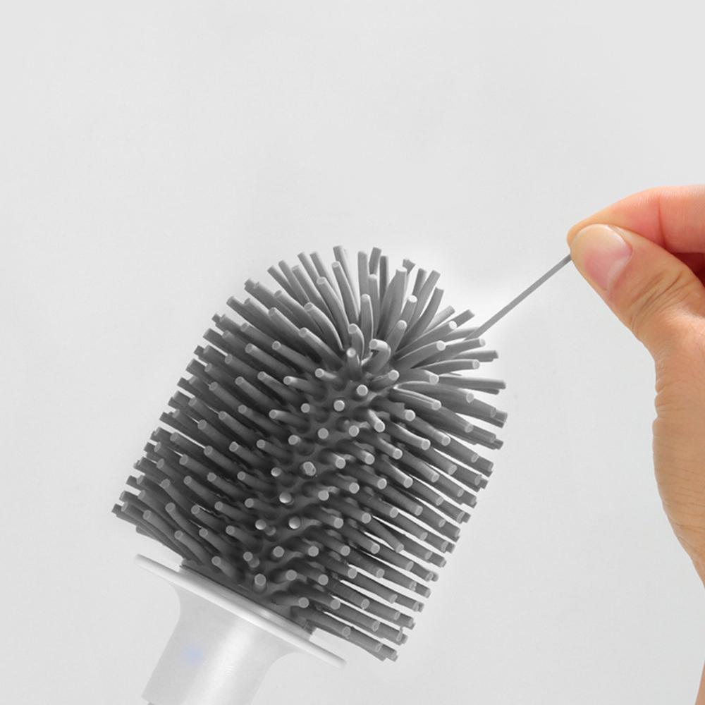 Punch-Free Wall Mounted Toilet Brush with Drainable Base Long Handle Plastic Silicone Toilet Cleaning Brush Bathroom Accessories