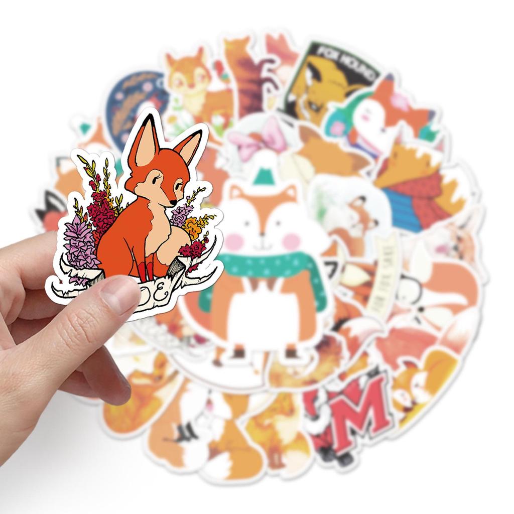 50pcs Cartoon Fox Decorative Stickers for Suitcase, Scooter, Refrigerator, and Car