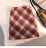 Retro Red Plaid A-line Woolen Skirt - High Waist, Slimming, Short for Women (Spring/Autumn 2026)
