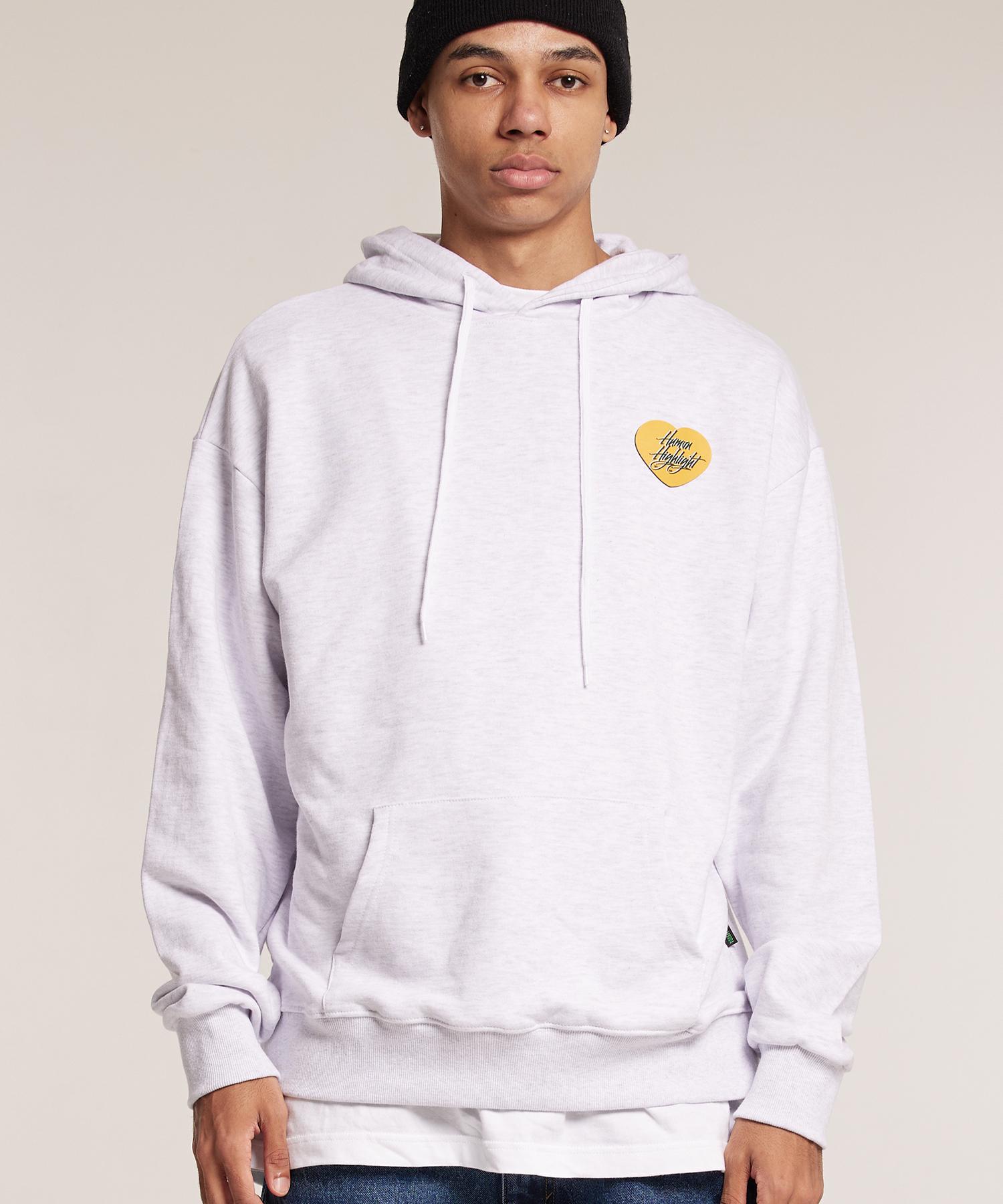 Cream Soda Lab Human Highlight Small Heart Hoodie Light Gray Yellow L