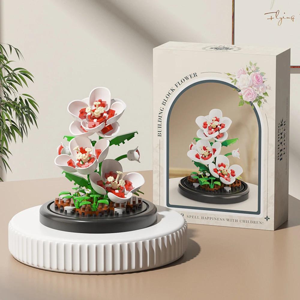 DOUBUILT Eternal Bouquet MOC Display Box Micro Building Block 3D Flower Model Home Desk Plant Decoration Brick Toy for Children