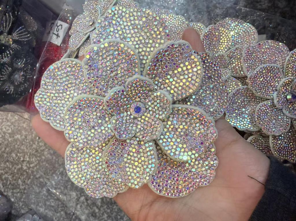 Factory Hot Sale Shoes Flower Three-layer Cloth Fabric Patch Flower Rhinestone Handmade DIY Clothing Bag Accessories