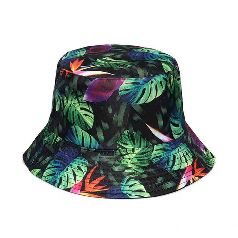 Spring Summer Flower Leaf Print Fisherman Hat With Sunshade For Casual Wear