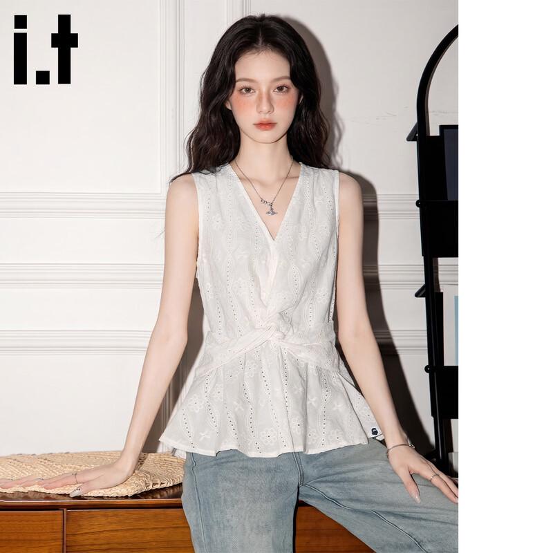 Fingercroxxit French V-Neck Hollow Out Sleeveless Waist-Cinching Top