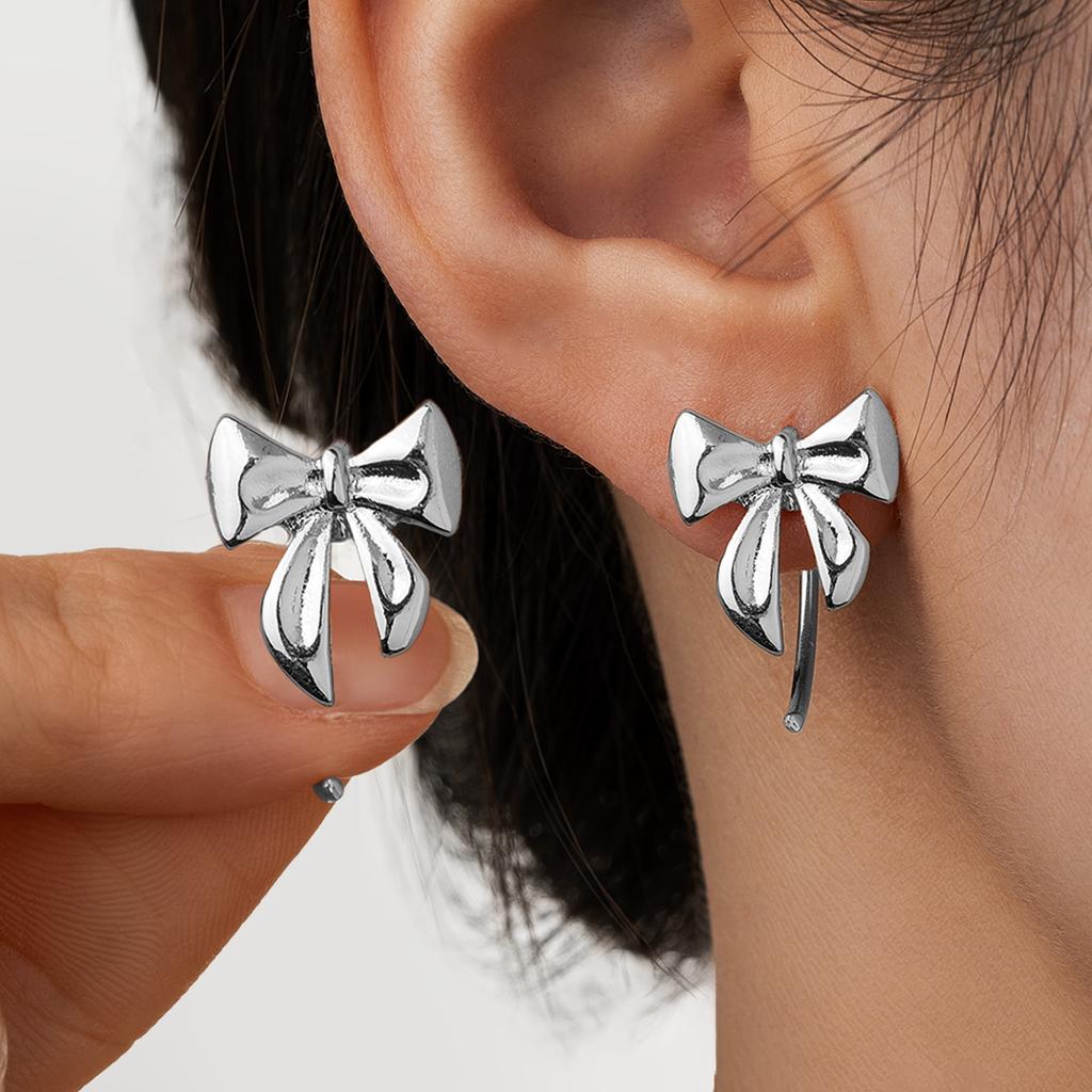 1 pair of elegant and fashionable alloy bow ear hooks, simple and versatile women's earrings