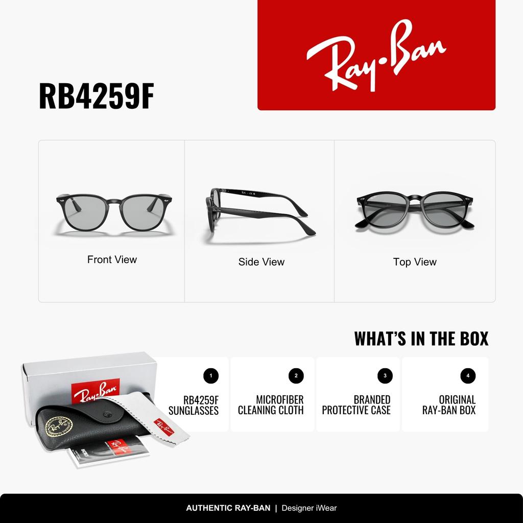 sunglasses RB4259F SHINY BLACK WITH LIGHT GREY LENS Asian Fit Lightweight Ray-Ban