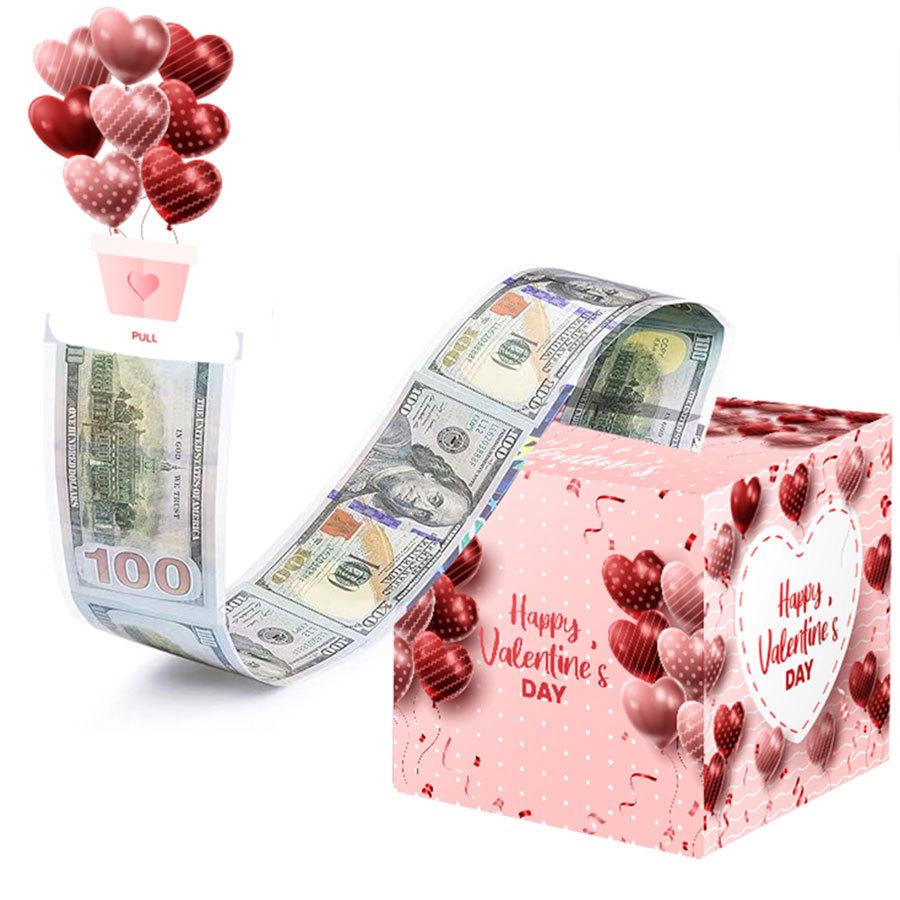 Valentine's Day Surprise Cash Gift Box with Pull-Out Red Envelope