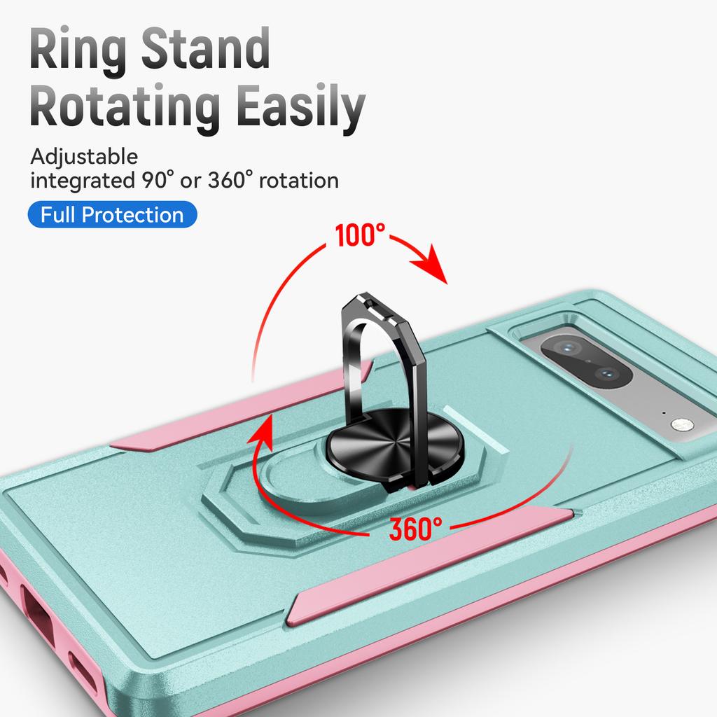 For Google Pixel 7a Case Military Grade Ring Kickstand PC + TPU Phone Cover