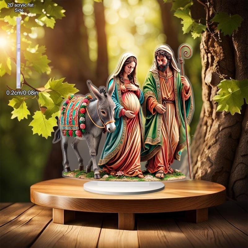 2D Flat, Nativity Scene Mary Acrylic Desktop Decoration, with Base, Suitable for wall decoration, porch, room, villa, accents Home, Hallway, or Workpl