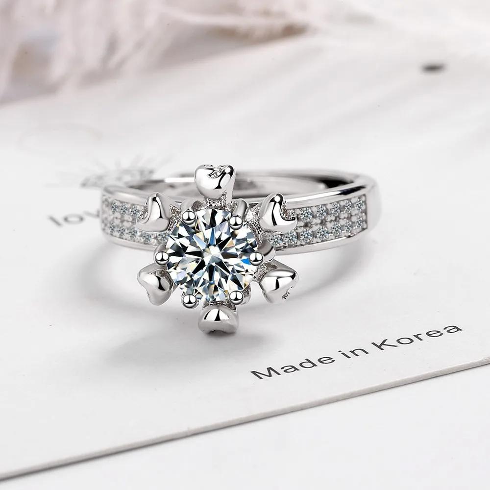 Hot Fashion Female Rings  Sterling Silver 6 Claws AAA Zircon Resizable Rings for Women Embellished  Anillos Anel Gifts