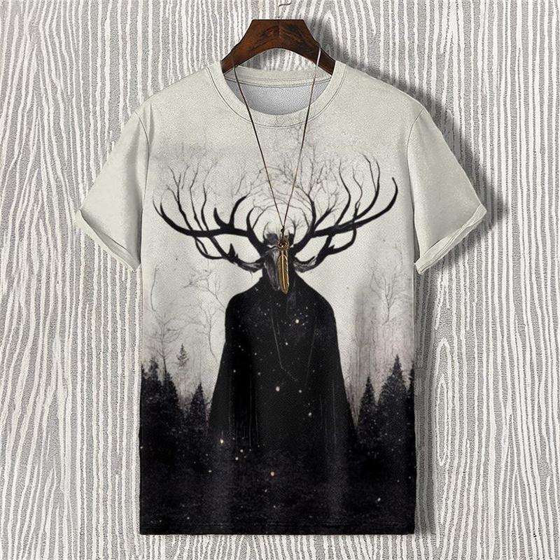 Summer Demon Antlers 3D Print T-Shirts Streetwear Men FashionCasual Oversized O-Neck Short Sleeved T Shirt Tees Tops Clothing